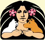 Hawaii Island Animal Society (Kailua-Kona, Hawaii) logo has a woman with flowers in her hair and her arms around a dog and a cat