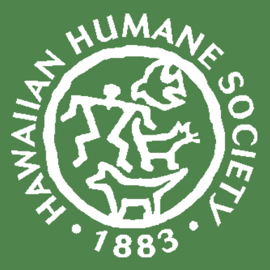 Hawaiian Humane Society, (Honolulu, Hawaii), logo white text and symbols for bird cat dog person on green background with white text