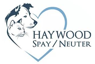 Haywood Spay/Neuter, (Waynesville, North Carolina), logo outline of a dog and cat and blue heart with black text