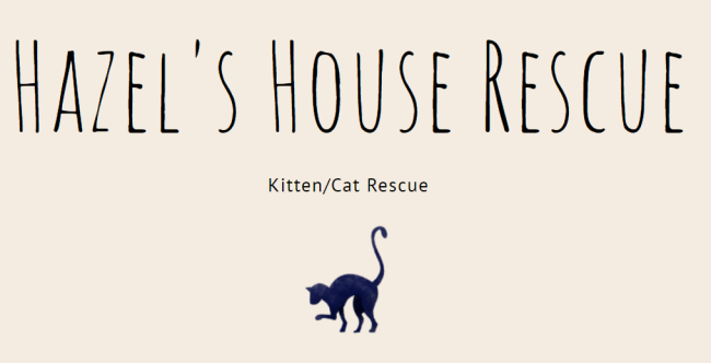 Hazel's House Rescue, (Newberg, Oregon) logo cat on tan background with black text