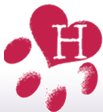 Healing HEART Sanctuary (Lompac, California) logo is a red pawprint with an “H” inside 