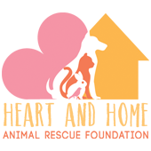 Heart & Home Animal Rescue Foundation (Covina, California) logo has a bird, rabbit, cat and dog in the middle of a heart & house