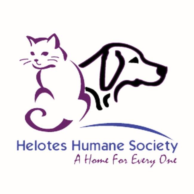 Helotes Humane Society, (San Antonio, Texas), logo outline of purple cat and black dog with blue and purple text