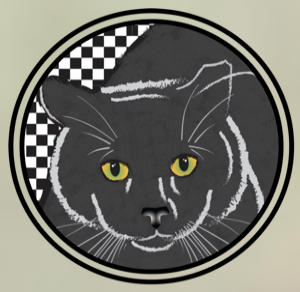 Henrys House Feral Community Inc, (Buford, Georgia), round logo with black cat on checkered and black background