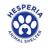 Hesperia Animal Shelter (Hesperia, California) logo with blue heart on top of white pawprint in blue circle