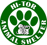 Hi-Tor Animal Care Center (Pomona, New York) logo with outer green circle with green pawprint, dog, cat in center