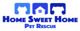 Home Sweet Home Pet Rescue, Inc., (Huntley, Illinois), logo three blue squares with white cat house dog inside above blue text