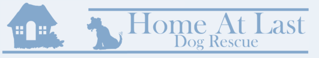 Home At Last Dog Rescue, (North Wales, Pennsylvania) logo blue dog silhouette with blue house and blue text on light blue back