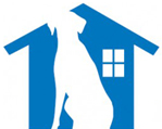 Home for Good Dog Rescue (Summit, New Jersey) logo has a white dog in a blue house with a window