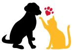 Homeward Bound, Addison County's Humane Society (Middlebury, Vermont) logo is a black dog and yellow cat with a heart shaped paw