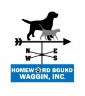 Homeward Bound Waggin, Inc (Quincy, Illinois) logo with black dog & grey cat on top of a weather direction indicator