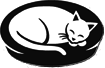 House of Dreams (Portland, Oregon) logo is a white cat sleeping on a black cat bed