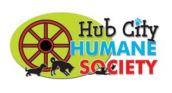 Hub City Humane Society (Hattiesburg, Mississippi) logo has the organization name next to a wagon wheel with two dogs and a cat