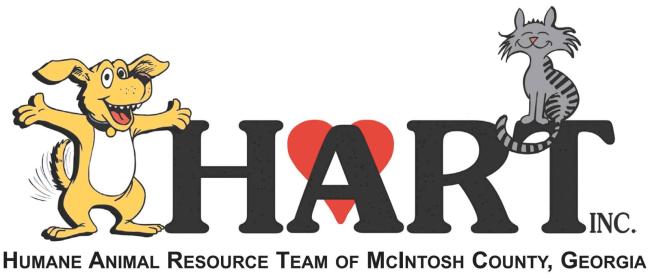 Humane Animal Resource Team, Inc. (HART), (Darien, Georgia), logo cartoon dog and cat on black text and red heart