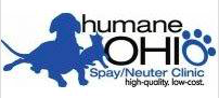Humane Ohio (Toledo, Ohio) logo is black and blue with cat & dog and text that says Spray/Neuter Clinic High Quality, Low-cost