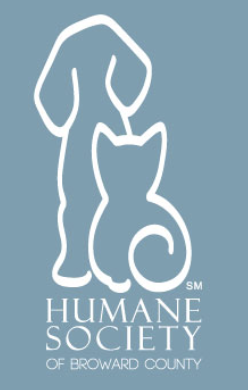Humane Society of Broward County, (Fort Lauderdale, Florida), blue logo white outline of dog and cat with white text