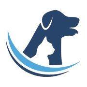 Humane Society of Caroline County, (Ruther Glen, Virginia), logo white cat and dark blue dog on light and dark blue swoop