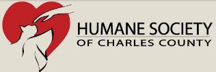 Humane Society of Charles County (Waldorf, Maryland) logo contains a red heart with a hand reaching to pet a dog & cat