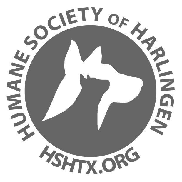Humane Society of Harlingen, (Harlingen, Texas), logo grey cat and white dog in grey circle with grey text