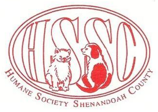 Humane Society of Shenandoah County (Woodstock, Virginia) logo is a dog and cat inside an oval in front of “HSSC”