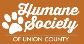 Humane Society of Union County Inc., (Monroe, North Carolina), logo white text with white paw on light brown background