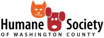 Humane Society of Washington County (Johnson City, Tennessee) logo-their name, orange cat head & pink dog head