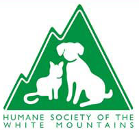 Humane Society of the White Mountains (Lakeside, Arizona) logo has a white dog & cat inside a green mountain above the org name