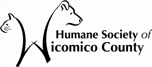 Humane Society of Wicomico County (Salisbury, Maryland) logo black outline with facial detail of cat and dog facing opposite directions connected for form the letter W black text to the right
