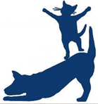 Humane Society of Blue Ridge (Blue Ridge, Georgia) logo is a dog bowing down with a cat dancing on its back