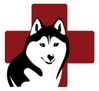Husky House (Matawan, New Jersey) logo of black & white drawing of husky over red cross