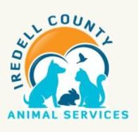 Iredell County Animal Services, (Statesville, North Carolina), logo light blue dog and cat with dark blue rabbit and bird in front of white heart and yellow sun surrounded by blue text