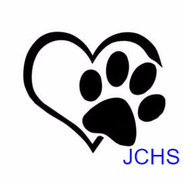 Jackson County Humane Society (Maquoketa, Iowa) logo black heart outline with black paw print over the heart