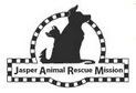 Jasper Animal Rescue Mission (Ridgeland, South Carolina) logo is black/white, dog & cat seated together with a checkered border