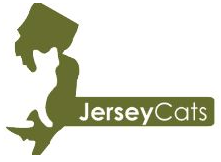 Jersey Cats (Jersey City, New Jersey) logo is the state of New Jersey with a white cat on it next to the org name