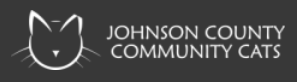 Johnson County Community Cats Inc, (Franklin, Indiana), logo white outline of cat head and white text on black background