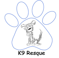 K9 Resque (Okeechobee, Florida) logo is a pawprint with a dog inside the paw pad with the org name below it