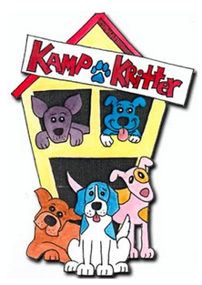 Kamp Kritter (Jacksonville, Florida) logo is a house with the org name on it and three dogs in front and two in the windows