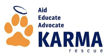 Karma Rescue, (Santa Monica, Los Angeles), logo orange paw print with blue halo and blue text