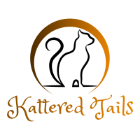 Kattered Tails (Chandler, Arizona) logo is black cat outline inside of orange circle above organization name