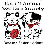 Kauai Animal Welfare Society, (Kapaa, Hawaii), logo drawing of cat and dog waving with text above and below