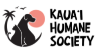 Kauai Humane Society, (Lihue, Hawaii), logo of black palm tree with black dog and cat and pink sun black text