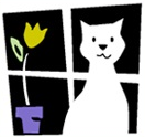 Kitty Cottage Adoption Center (Norristown, Pennsylvania) logo of kitten, window, flower, flower pot and Kitty Cottage Adoption