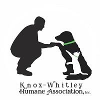 Knox-Whitley Humane Association (Corbin, Kentucky) logo is a man shaking a dog’s paw with a cat next to the dog