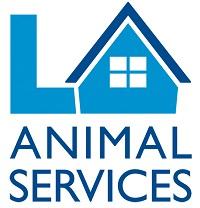Los Angeles Animal Services, (Los Angeles, California), logo of letters LA with house and Animal Services in blue and white