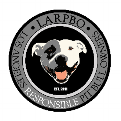 LARPBO Los Angeles Responsible Pit Bull Owners, Inc. (Woodland Hills, California) logo pit bull in black and grey circle