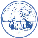 Lakeshore Humane Society (Manitowoc, Wisconsin) logo is a dog and cat under an umbrella in a circle