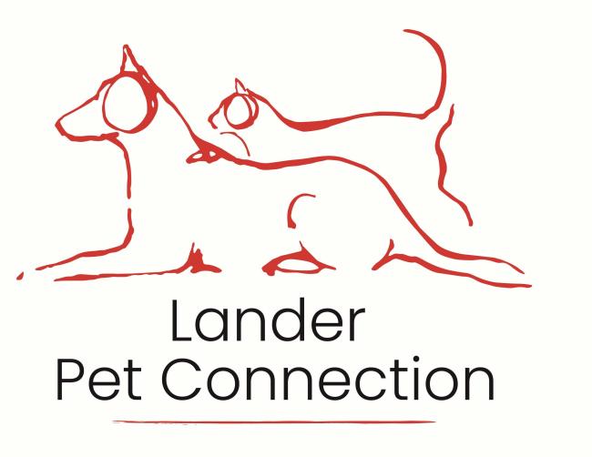 Lander Pet Connection (Lander, Wyoming) logo red drawn outline of dog and cat black lettering below