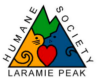 Laramie Peak Humane Society (Douglas, Wyoming) | logo of cat, dog, mountain, heart and text Laramie Peak Humane Society
