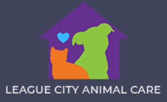 League City Animal Care and Adoption Center, (League City, Texas), logo green dog, orange cat, blue heart inside purple house with white text on blue background