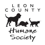 Leon County Humane Society (Tallahassee, Florida) logo is a dog, cat, and rabbit in between the words in the organization’s name